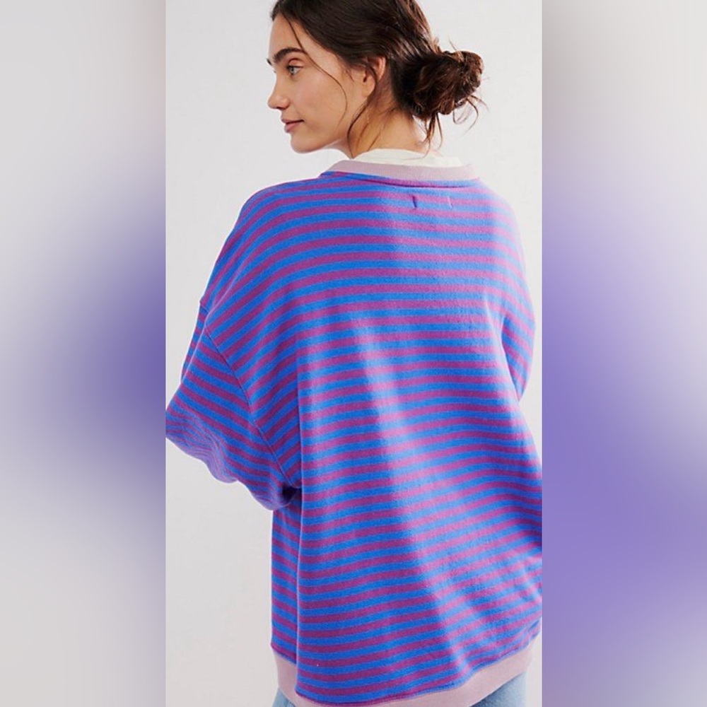 Free People We The Free Classic Striped Oversized Crewneck; Blue Combo; Size XS - Picture 3 of 10